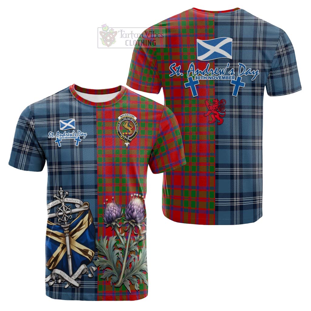 Tartan Vibes Clothing MacKintosh (McKintosh) Tartan Cotton T-shirt Happy St. Andrew's Day Half Tartan Style