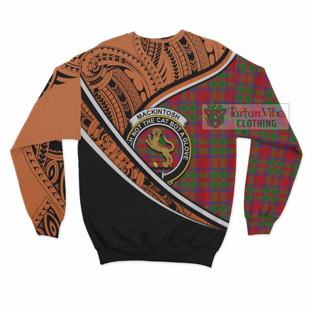 Tartan Vibes Clothing MacKintosh (McKintosh) Crest Tartan Sweatshirt with Maori Tattoo Style - Orange Version