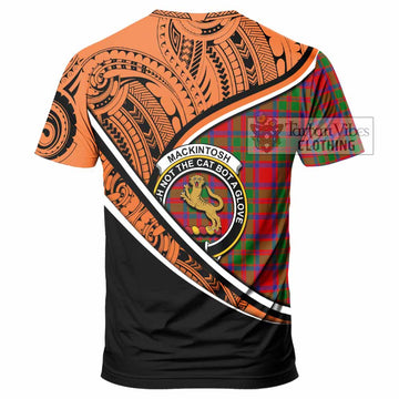 MacKintosh (McKintosh) Crest Tartan T-Shirt with Polynesian Vibes Style - Orange Version