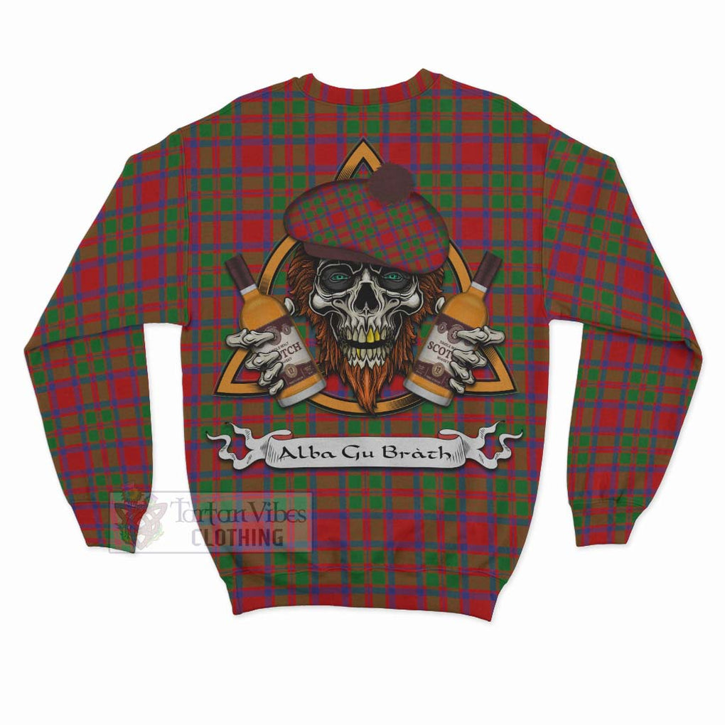 Tartan Vibes Clothing MacKintosh (McKintosh) Tartan Sweatshirt with Family Crest and Bearded Skull Holding Bottles of Whiskey