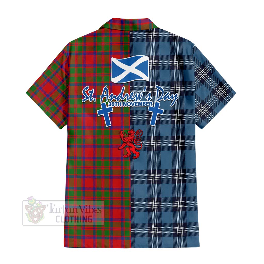 Tartan Vibes Clothing MacKintosh (McKintosh) Tartan Short Sleeve Button Shirt Happy St. Andrew's Day Half Tartan Style