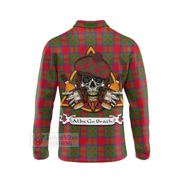 MacKintosh (McKintosh) Tartan Long Sleeve Polo Shirt with Family Crest and Bearded Skull Holding Bottles of Whiskey