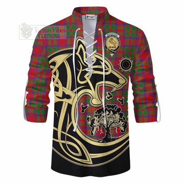 MacKintosh (McKintosh) Tartan Ghillie Kilt Shirt with Family Crest Celtic Wolf Style