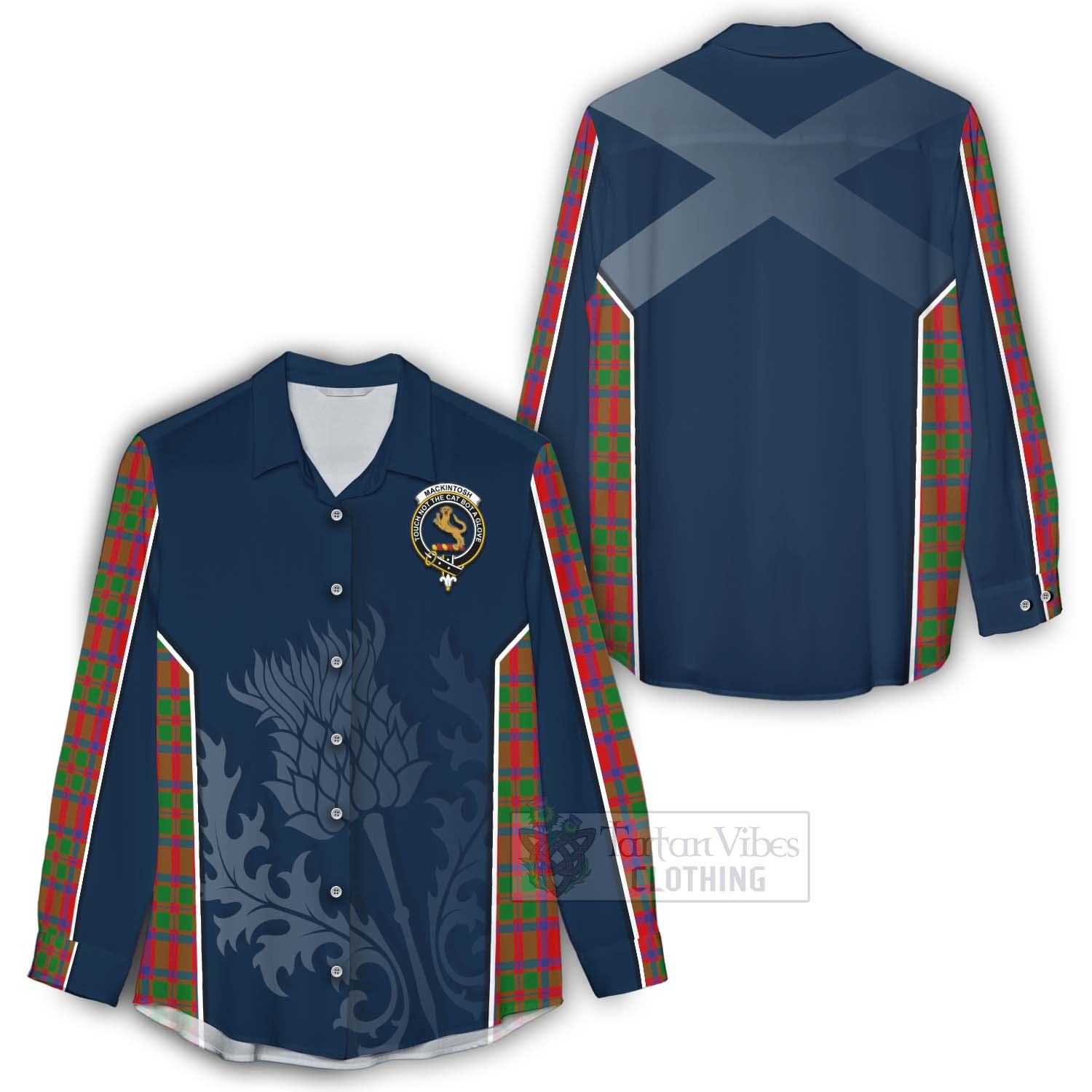 Tartan Vibes Clothing MacKintosh (McKintosh) Tartan Women's Casual Shirt with Family Crest and Scottish Thistle Vibes Sport Style