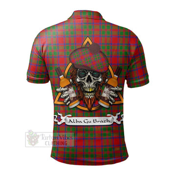 MacKintosh (McKintosh) Tartan Polo Shirt with Family Crest and Bearded Skull Holding Bottles of Whiskey