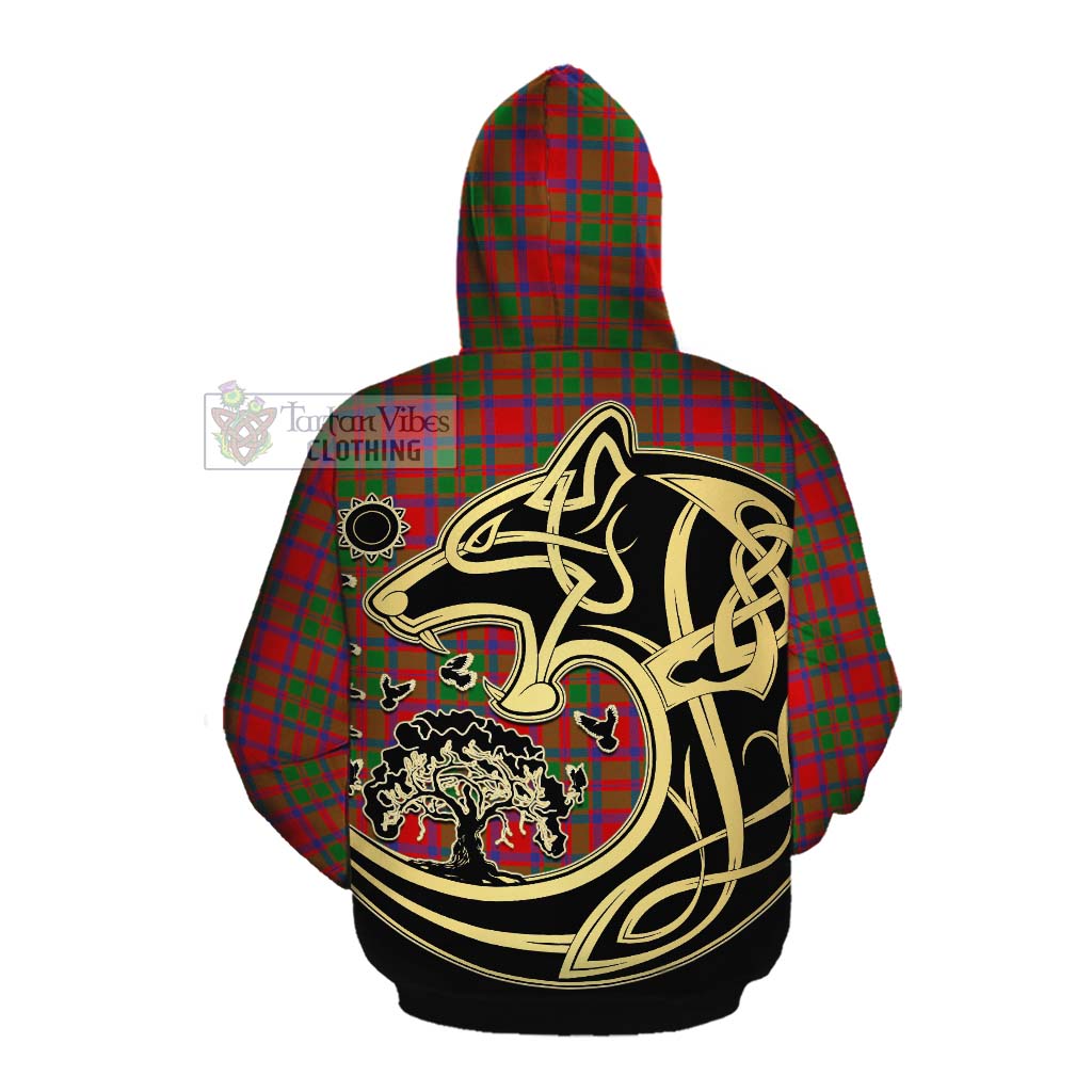 Tartan Vibes Clothing MacKintosh (McKintosh) Tartan Cotton Hoodie with Family Crest Celtic Wolf Style