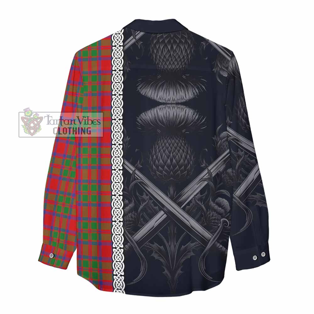 Tartan Vibes Clothing MacKintosh (McKintosh) Tartan Women's Casual Shirt with Family Crest Cross Sword Thistle Celtic Vibes