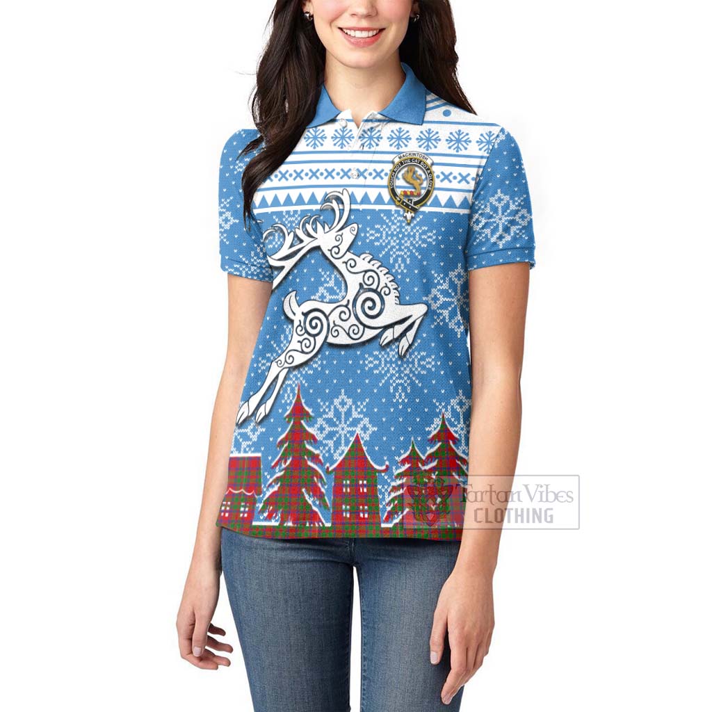 Tartan Vibes Clothing MacKintosh (McKintosh) Clan Christmas Women's Polo Shirt Celtic Reindeer Style