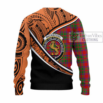 MacKintosh (McKintosh) Crest Tartan Knitted Sweater with Polynesian Vibes Style - Orange Version