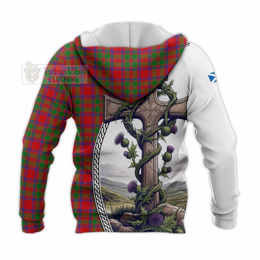 Tartan Vibes Clothing MacKintosh (McKintosh) Tartan Knitted Hoodie with Family Crest and St. Andrew's Cross Accented by Thistle Vines