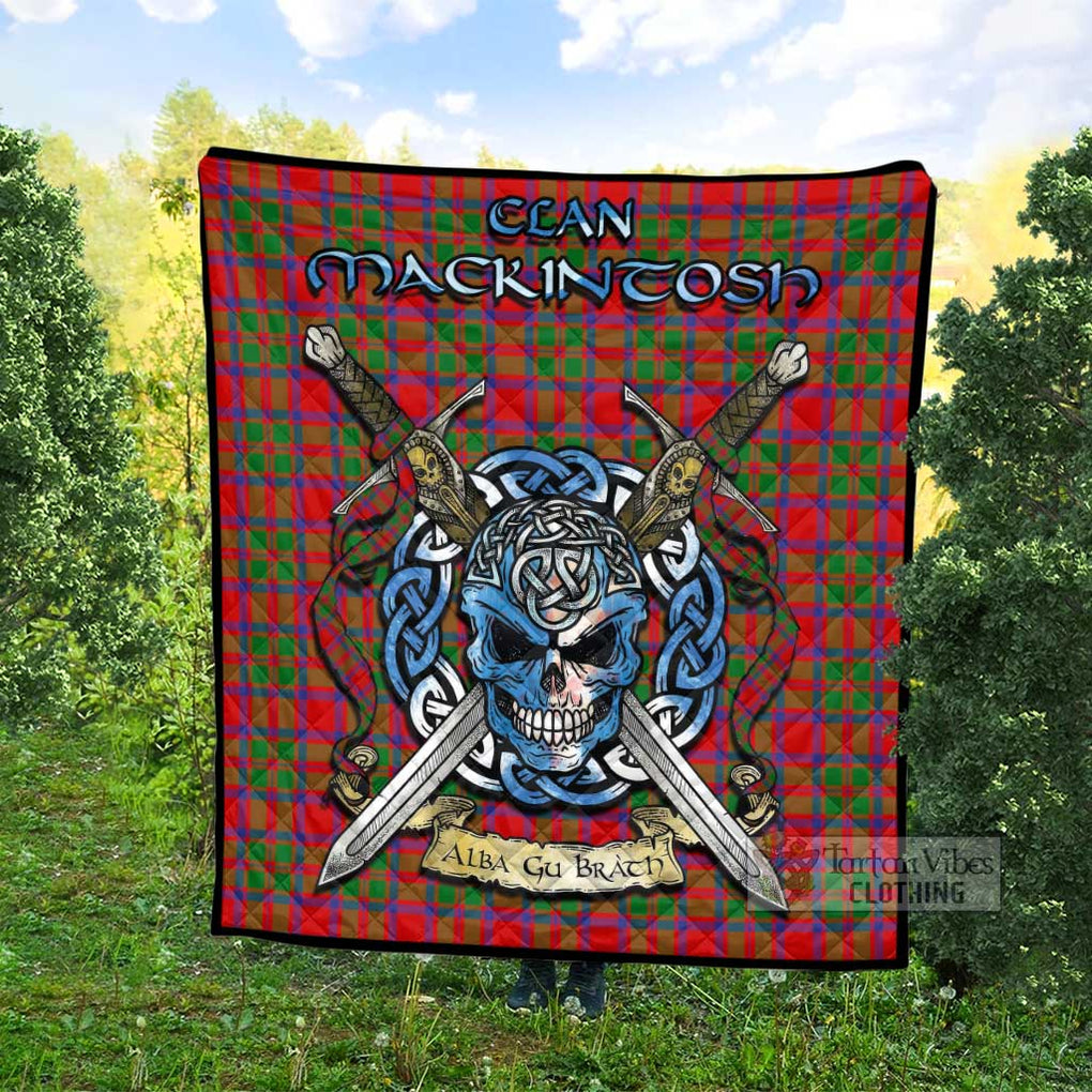 Tartan Vibes Clothing MacKintosh (McKintosh) Tartan Quilt with Celtic Skull Alba Gu Brath Style