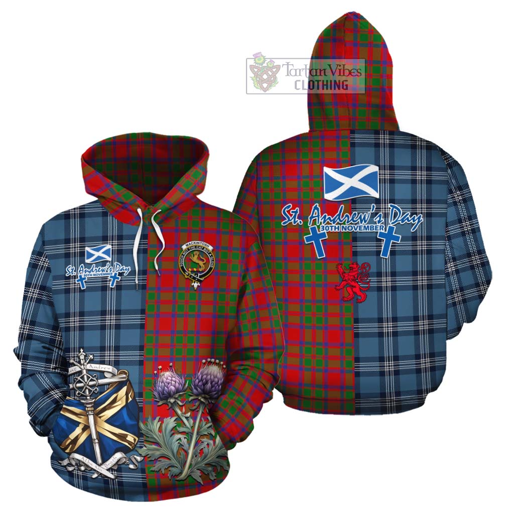 Tartan Vibes Clothing MacKintosh (McKintosh) Tartan Cotton Hoodie Happy St. Andrew's Day Half Tartan Style