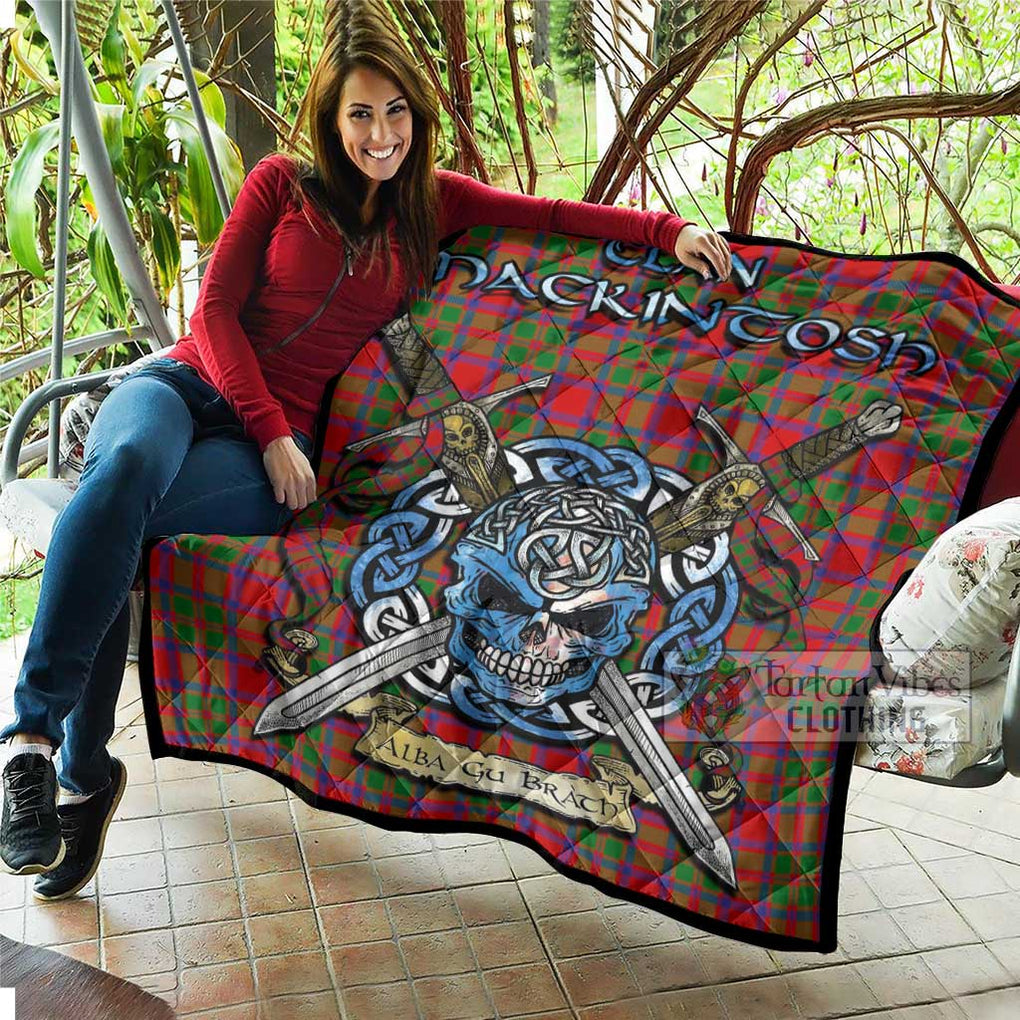 Tartan Vibes Clothing MacKintosh (McKintosh) Tartan Quilt with Celtic Skull Alba Gu Brath Style