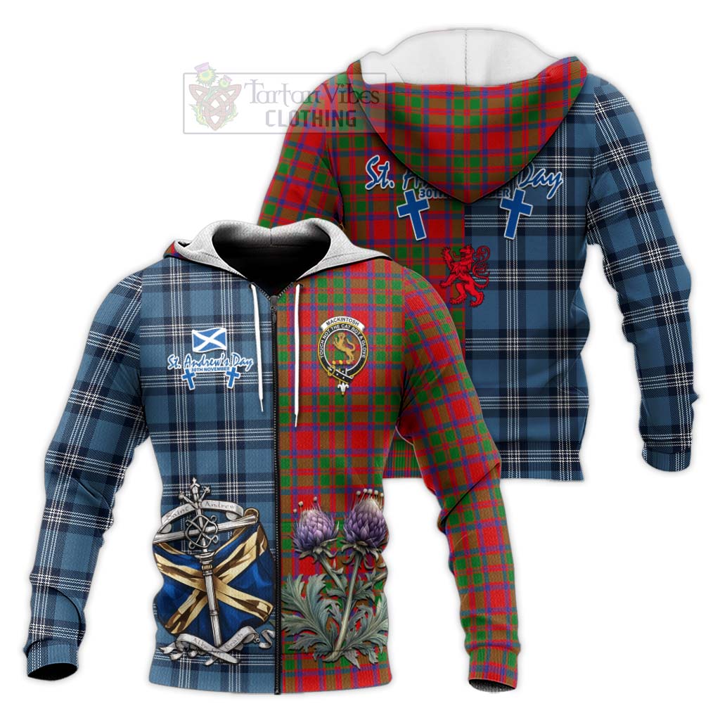 Tartan Vibes Clothing MacKintosh (McKintosh) Tartan Knitted Hoodie Happy St. Andrew's Day Half Tartan Style