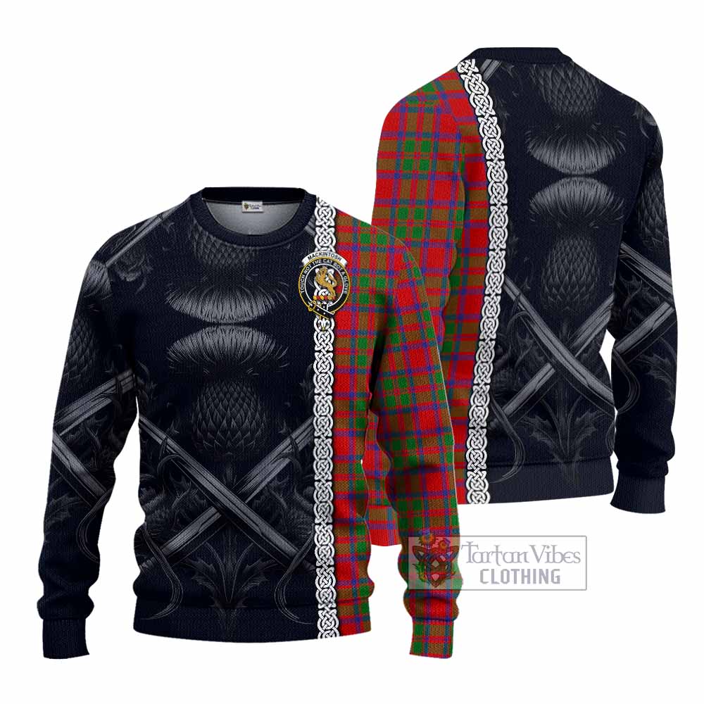 Tartan Vibes Clothing MacKintosh (McKintosh) Tartan Knitted Sweater with Family Crest Cross Sword Thistle Celtic Vibes