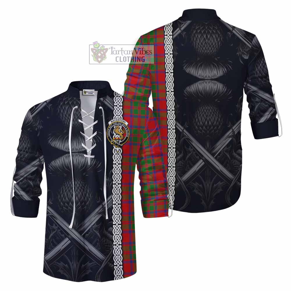 Tartan Vibes Clothing MacKintosh (McKintosh) Tartan Ghillie Kilt Shirt with Family Crest Cross Sword Thistle Celtic Vibes