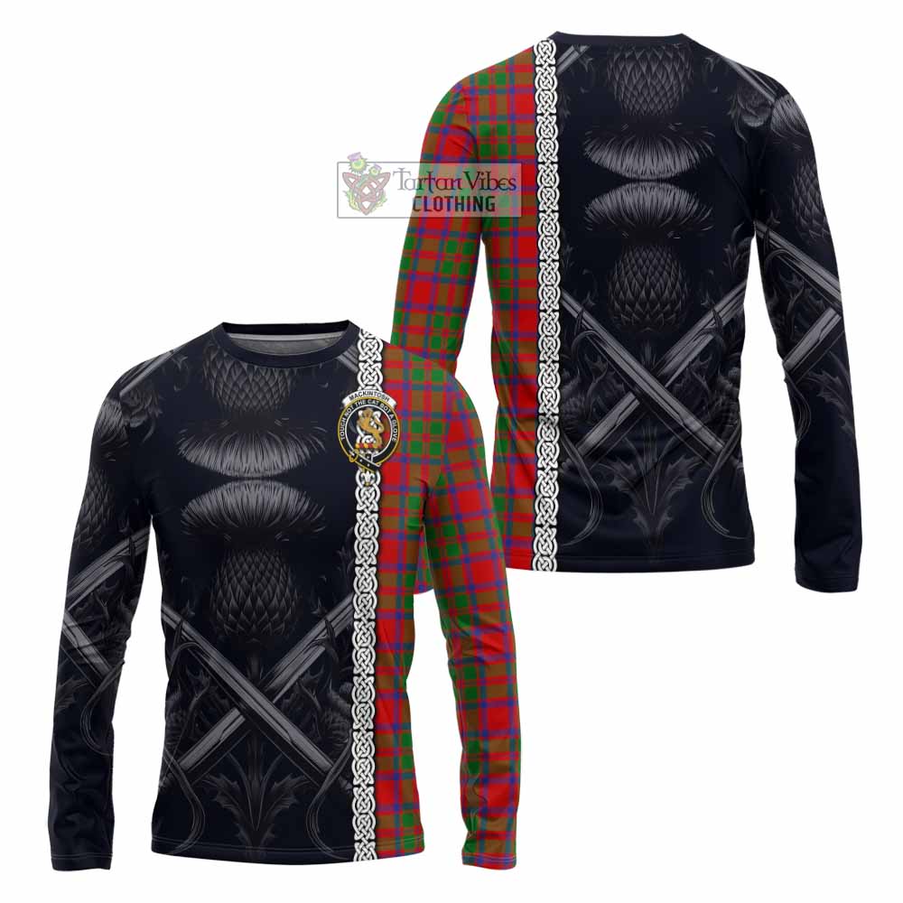 Tartan Vibes Clothing MacKintosh (McKintosh) Tartan Long Sleeve T-Shirt with Family Crest Cross Sword Thistle Celtic Vibes