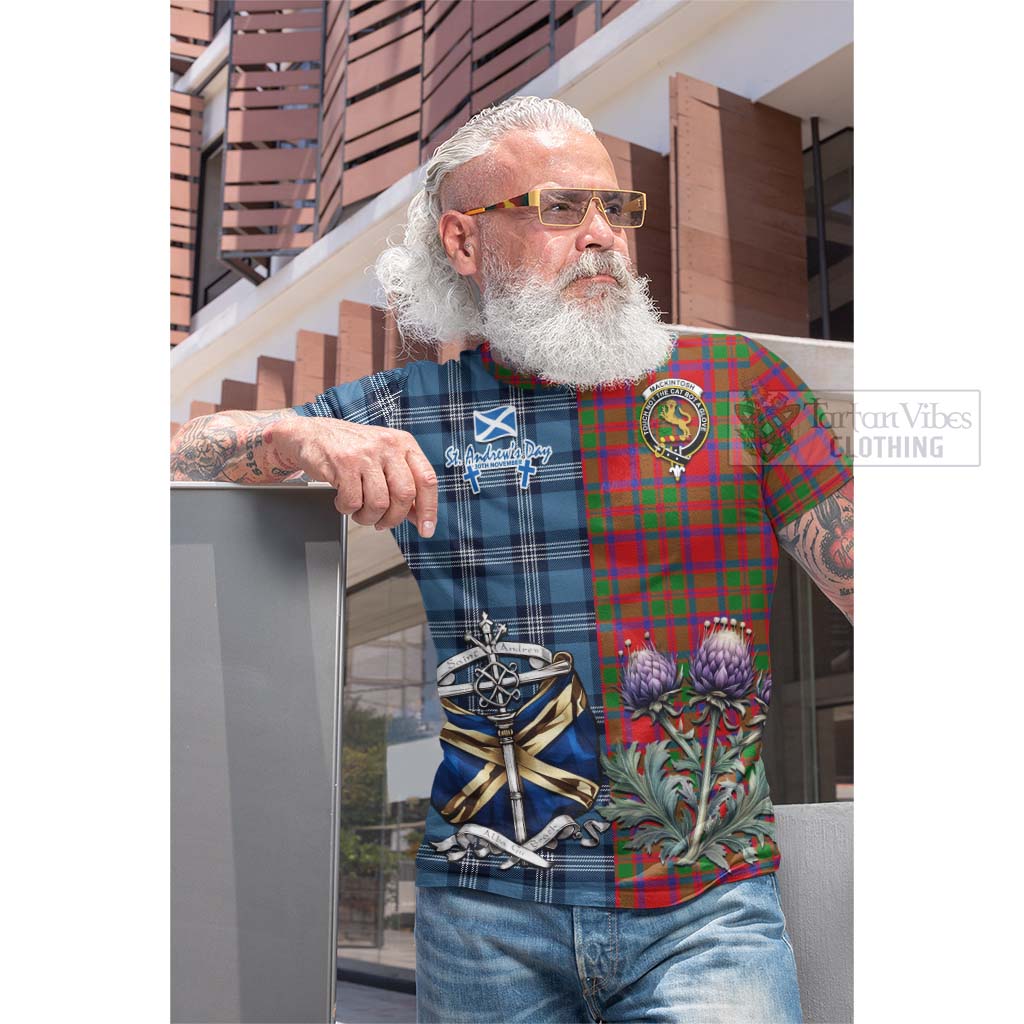 Tartan Vibes Clothing MacKintosh (McKintosh) Tartan Cotton T-shirt Happy St. Andrew's Day Half Tartan Style