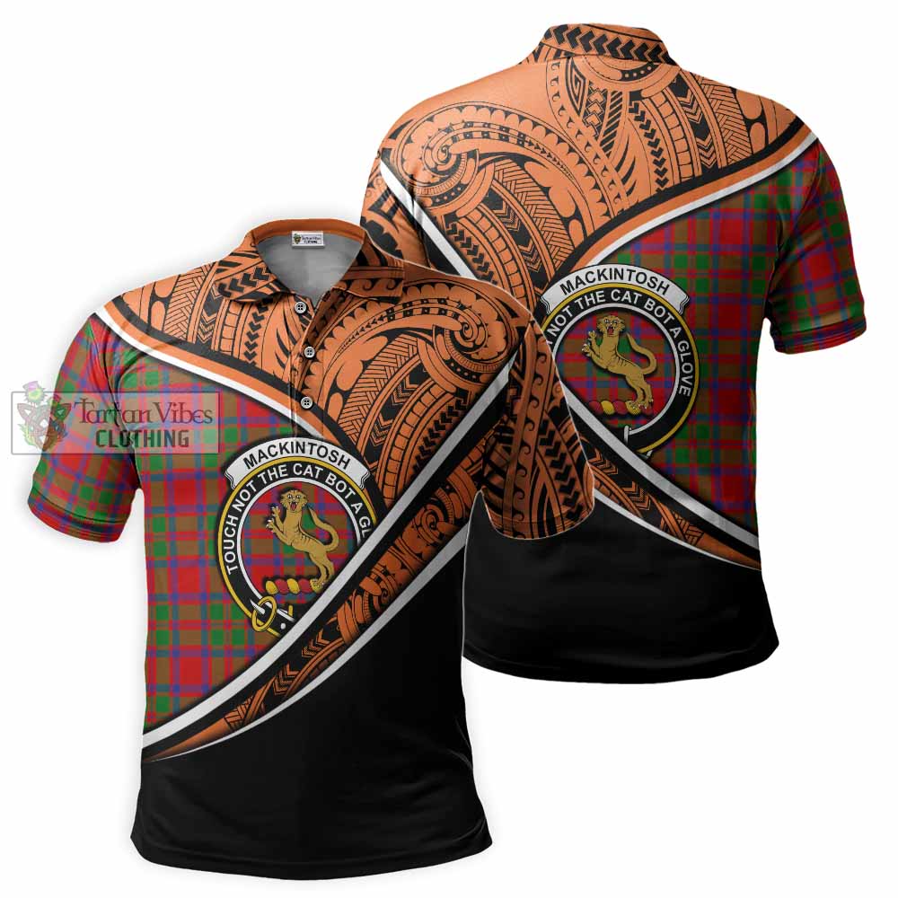 Tartan Vibes Clothing MacKintosh (McKintosh) Crest Tartan Polo Shirt with Maori Tattoo Style - Orange Version