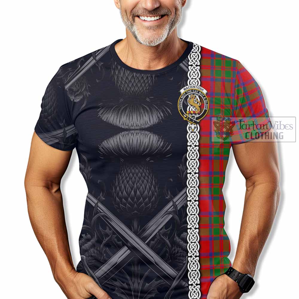 Tartan Vibes Clothing MacKintosh (McKintosh) Tartan T-Shirt with Family Crest Cross Sword Thistle Celtic Vibes