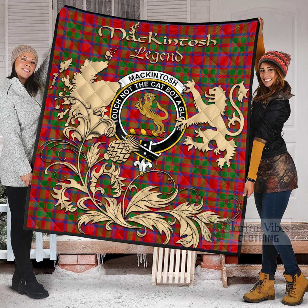 Tartan Vibes Clothing MacKintosh (McKintosh) Tartan Quilt with Family Crest and Scottish Symbol Style