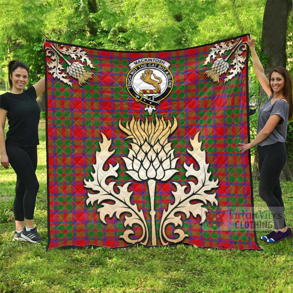 Tartan Vibes Clothing MacKintosh (McKintosh) Tartan Quilt with Family Crest and Golden Thistle Style