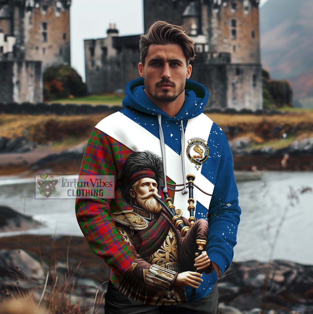 Tartan Vibes Clothing MacKintosh (McKintosh) Tartan Cotton Hoodie with Family Crest Scottish Bagpiper Vibes