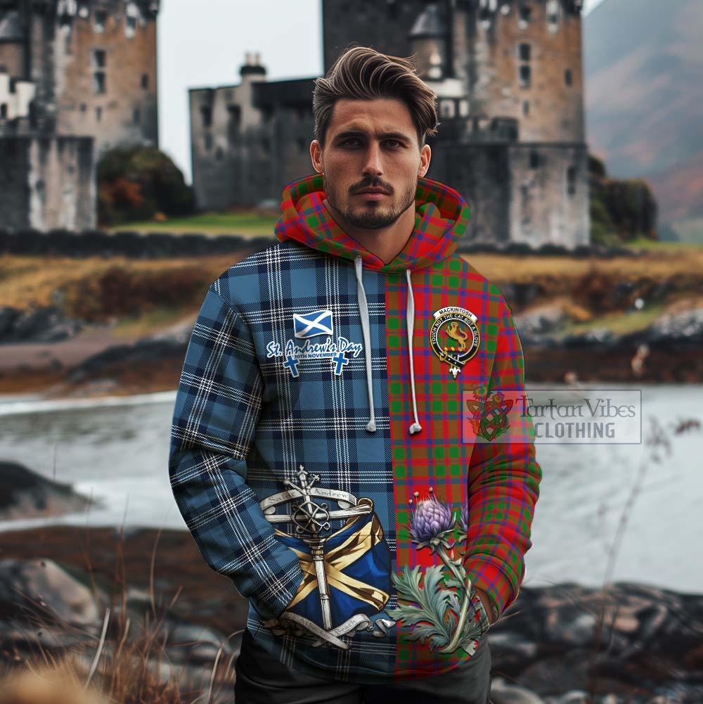 Tartan Vibes Clothing MacKintosh (McKintosh) Tartan Cotton Hoodie Happy St. Andrew's Day Half Tartan Style