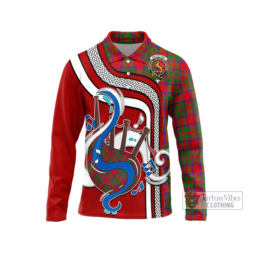 Tartan Vibes Clothing MacKintosh Modern Tartan Long Sleeve Polo Shirt with Epic Bagpipe Style