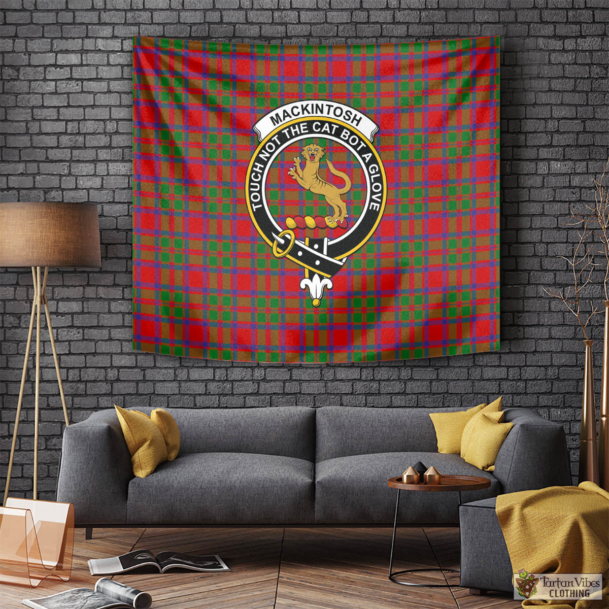 Tartan Vibes Clothing MacKintosh Modern Tartan Tapestry Wall Hanging and Home Decor for Room with Family Crest