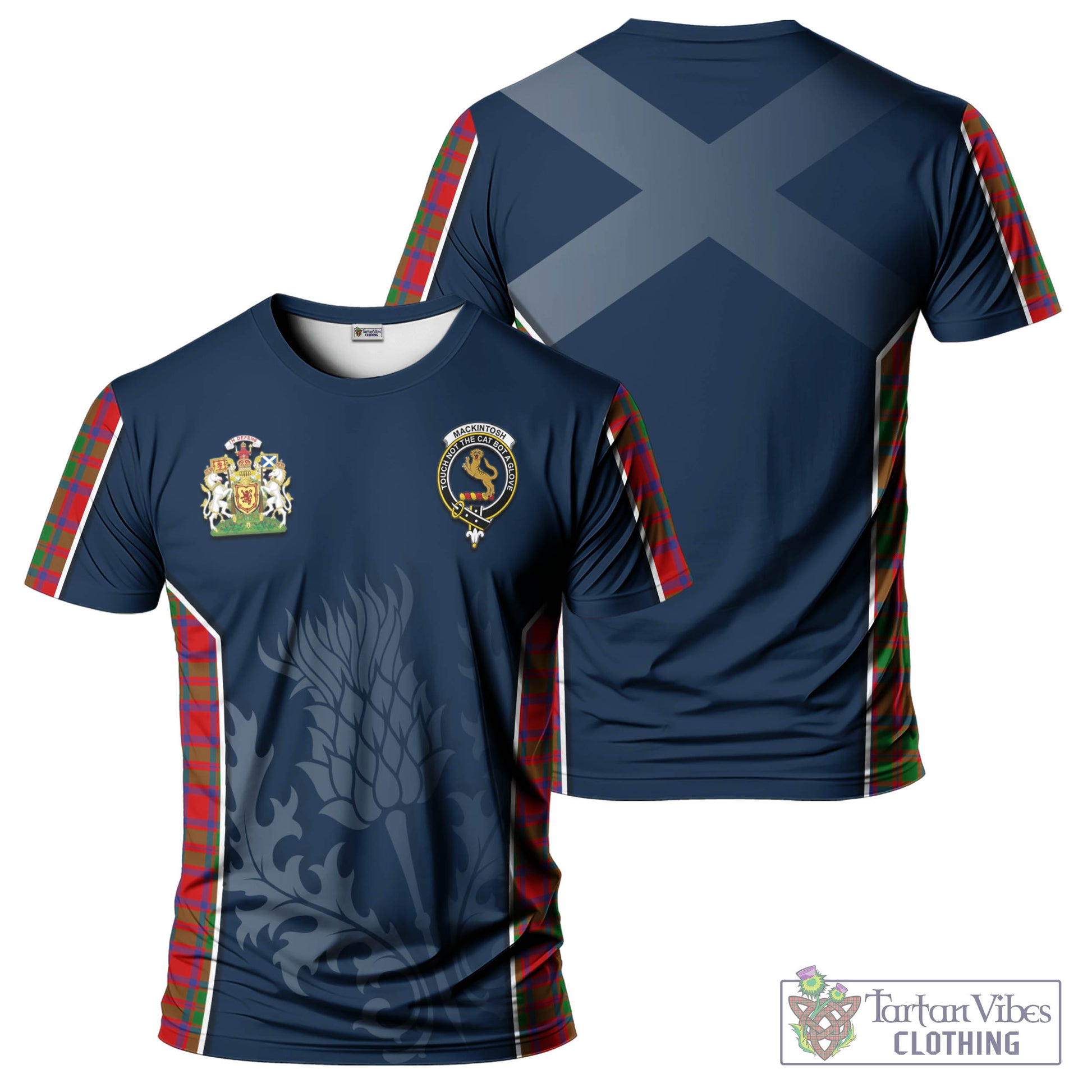 Tartan Vibes Clothing MacKintosh Modern Tartan T-Shirt with Family Crest and Scottish Thistle Vibes Sport Style