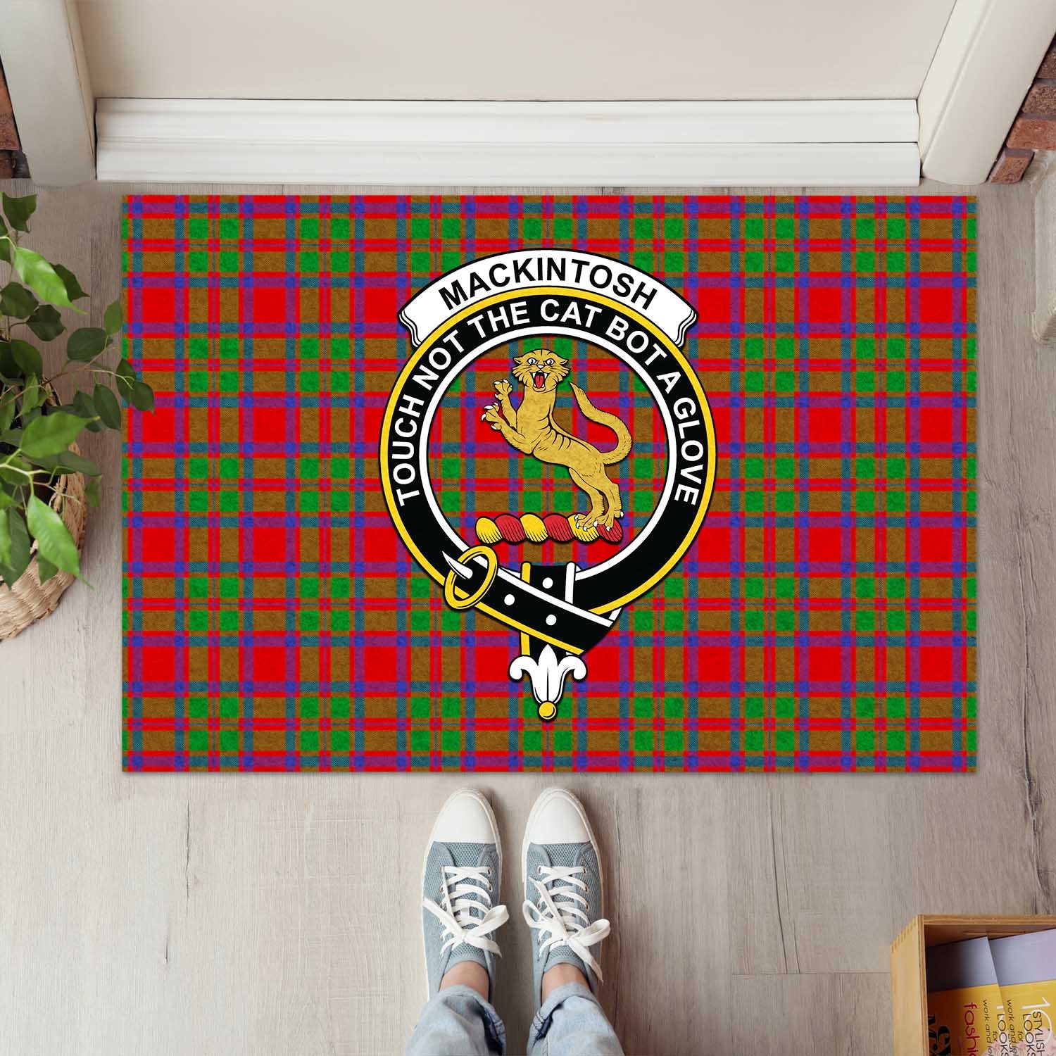 MacKintosh Modern Tartan Door Mat with Family Crest - Tartanvibesclothing