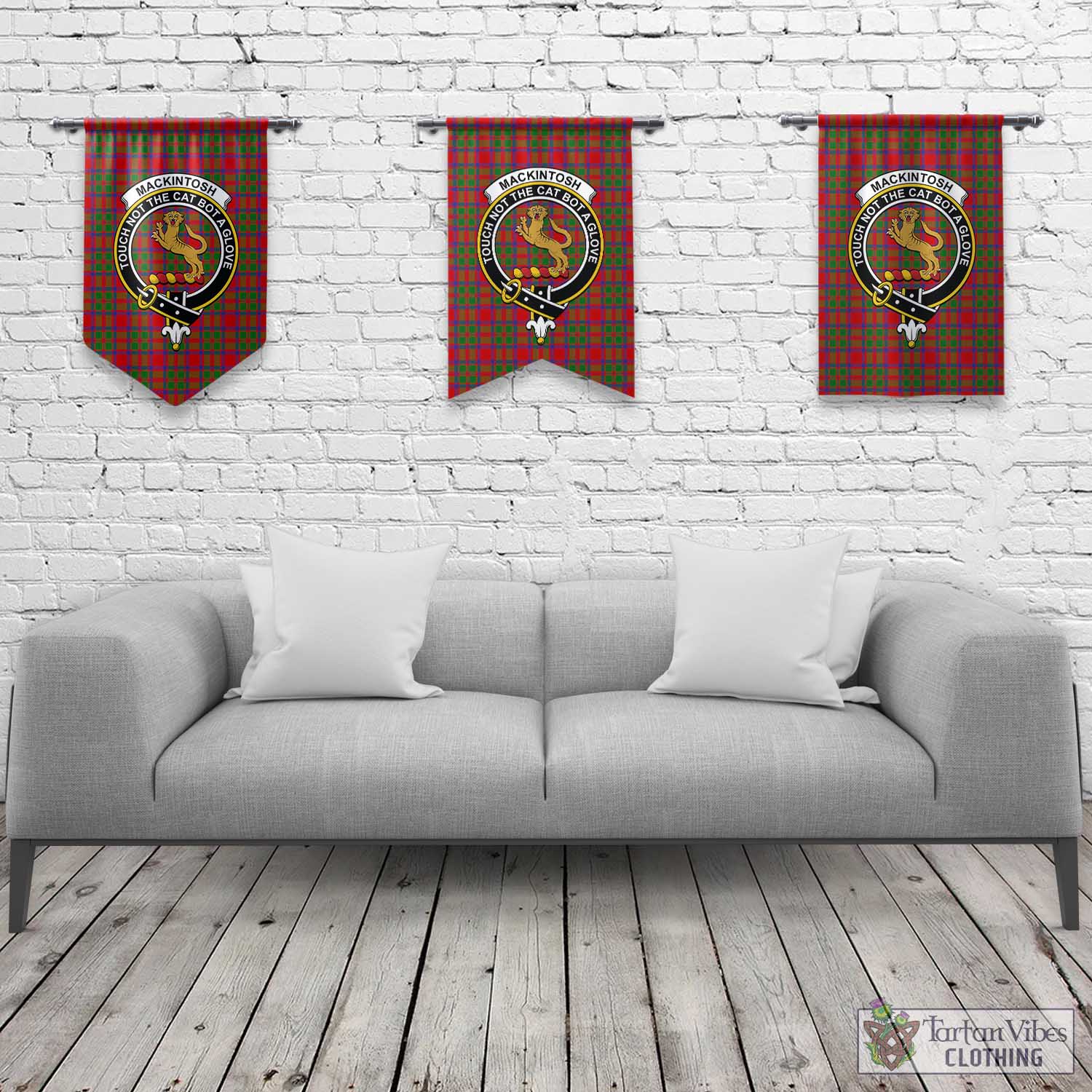 Tartan Vibes Clothing MacKintosh Modern Tartan Gonfalon, Tartan Banner with Family Crest