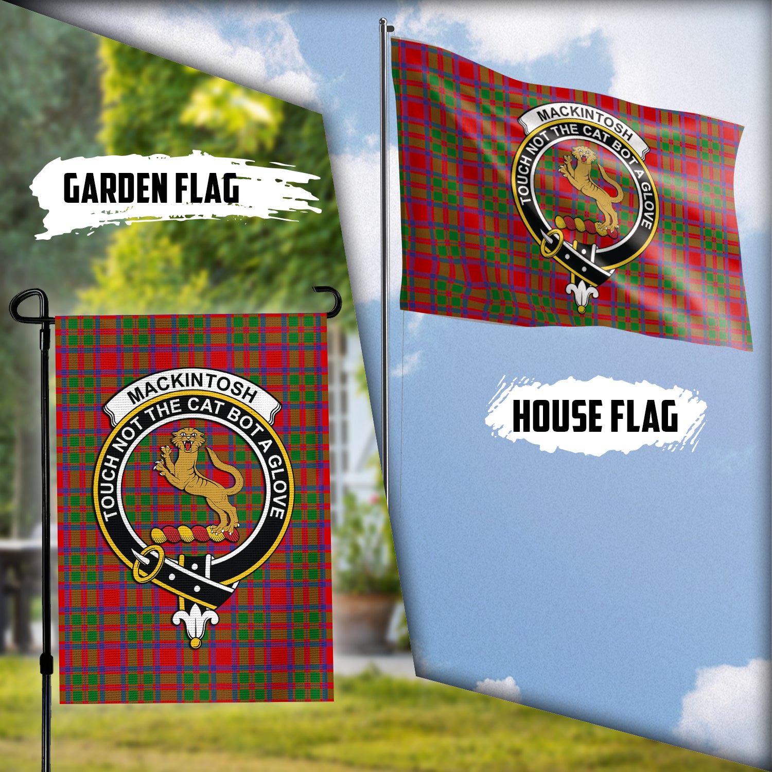 MacKintosh (McKintosh) Tartan Flag with Family Crest Garden Flag (Vertical) - Tartan Vibes Clothing