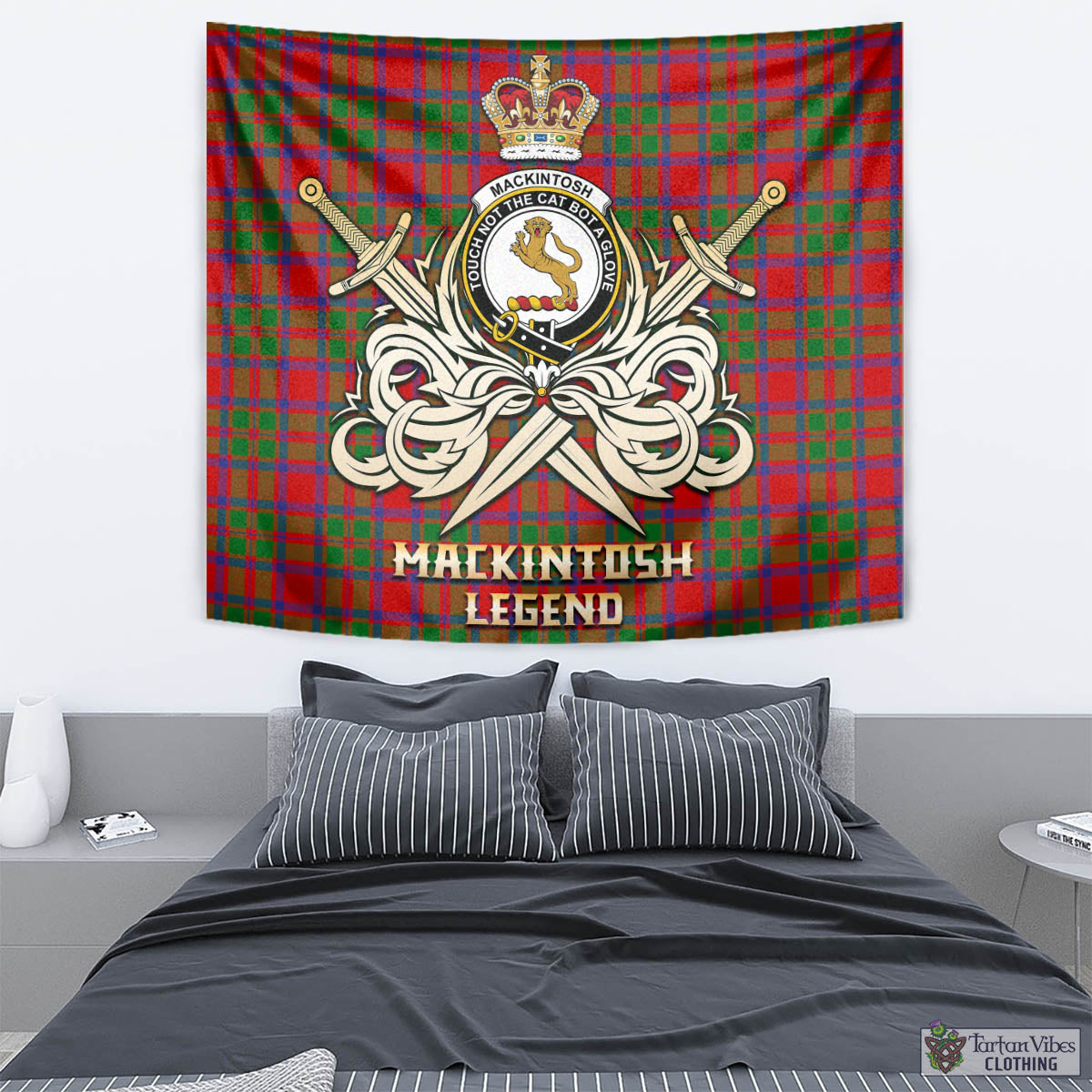 Tartan Vibes Clothing MacKintosh Modern Tartan Tapestry with Clan Crest and the Golden Sword of Courageous Legacy