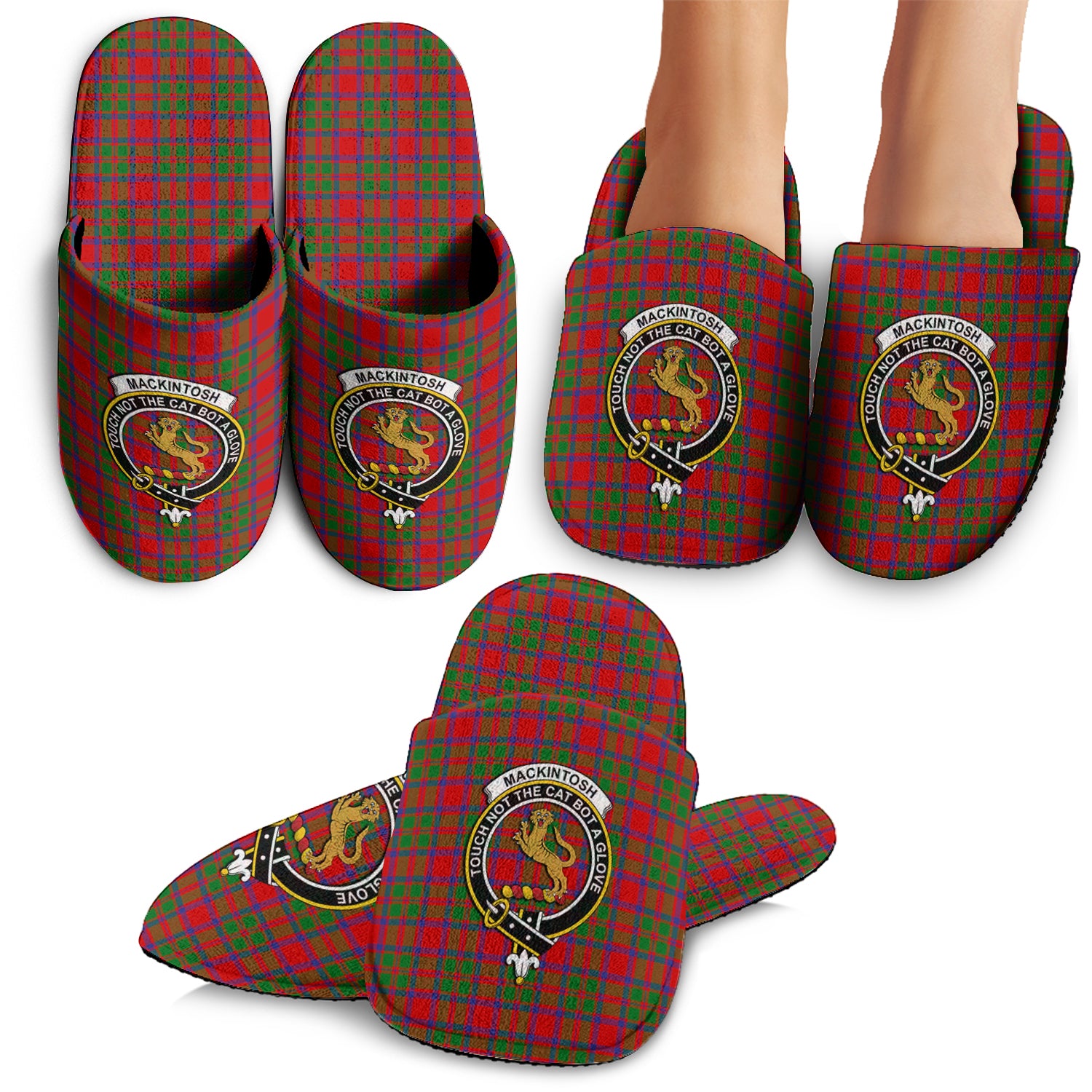 MacKintosh Modern Tartan Home Slippers with Family Crest - Tartanvibesclothing