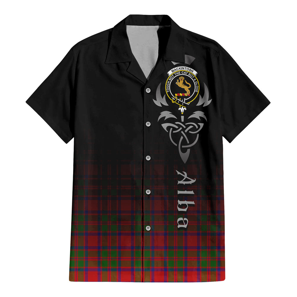 Tartan Vibes Clothing MacKintosh Modern Tartan Short Sleeve Button Up Featuring Alba Gu Brath Family Crest Celtic Inspired