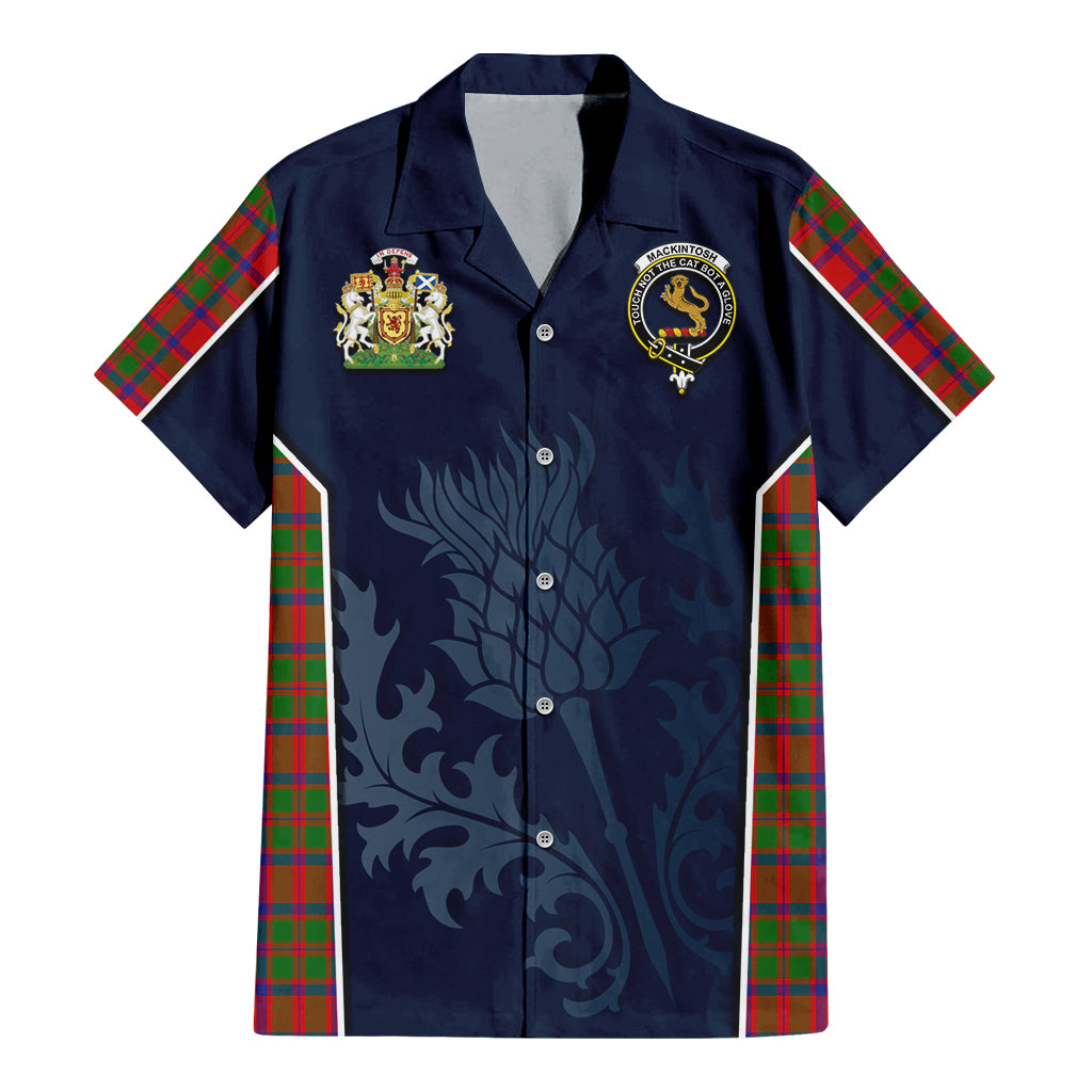 Tartan Vibes Clothing MacKintosh Modern Tartan Short Sleeve Button Up Shirt with Family Crest and Scottish Thistle Vibes Sport Style