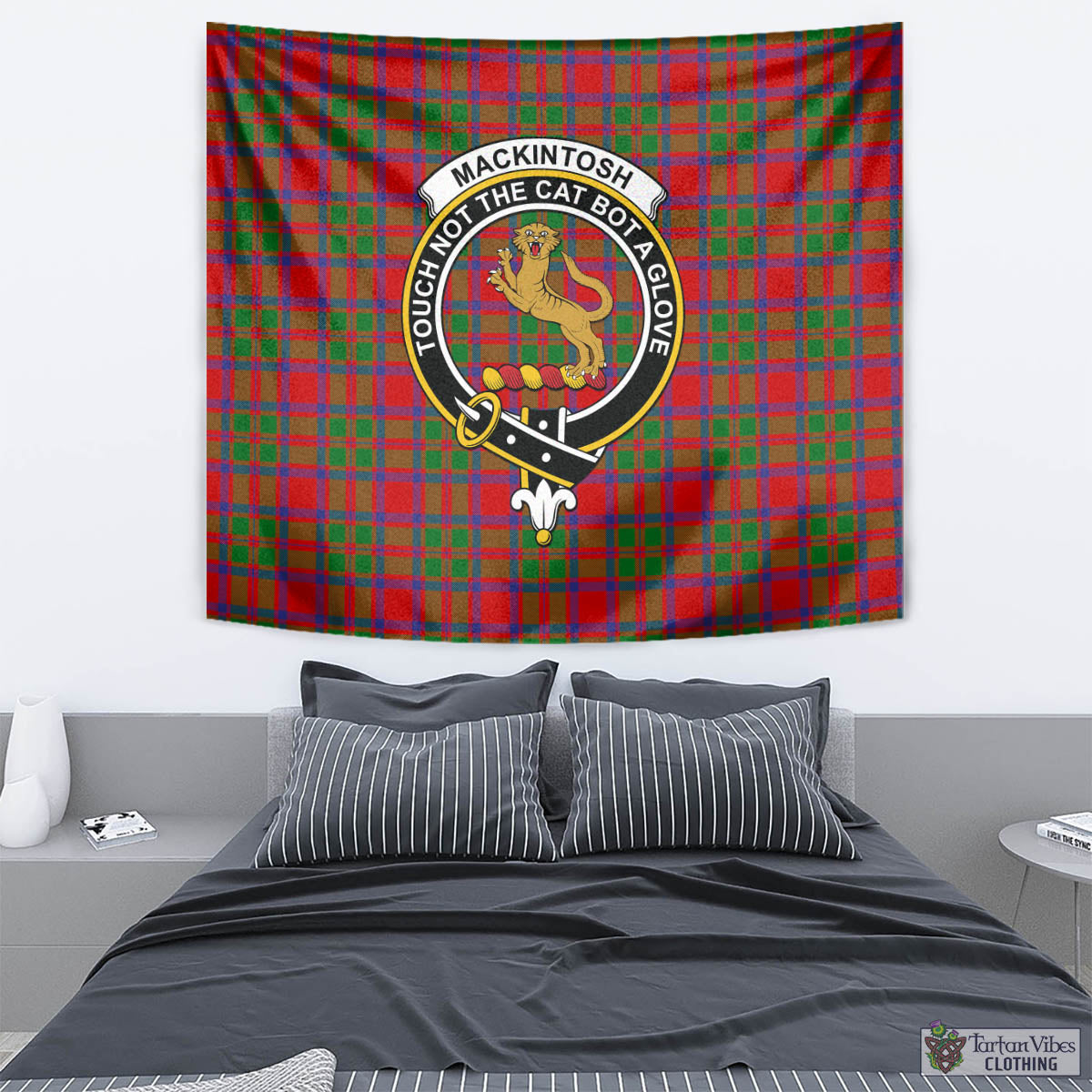 Tartan Vibes Clothing MacKintosh Modern Tartan Tapestry Wall Hanging and Home Decor for Room with Family Crest