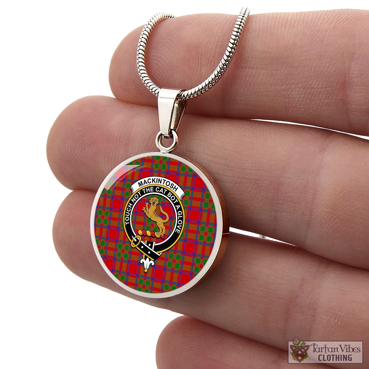 MacKintosh (McKintosh) Tartan Circle Necklace with Family Crest - Tartan Vibes Clothing