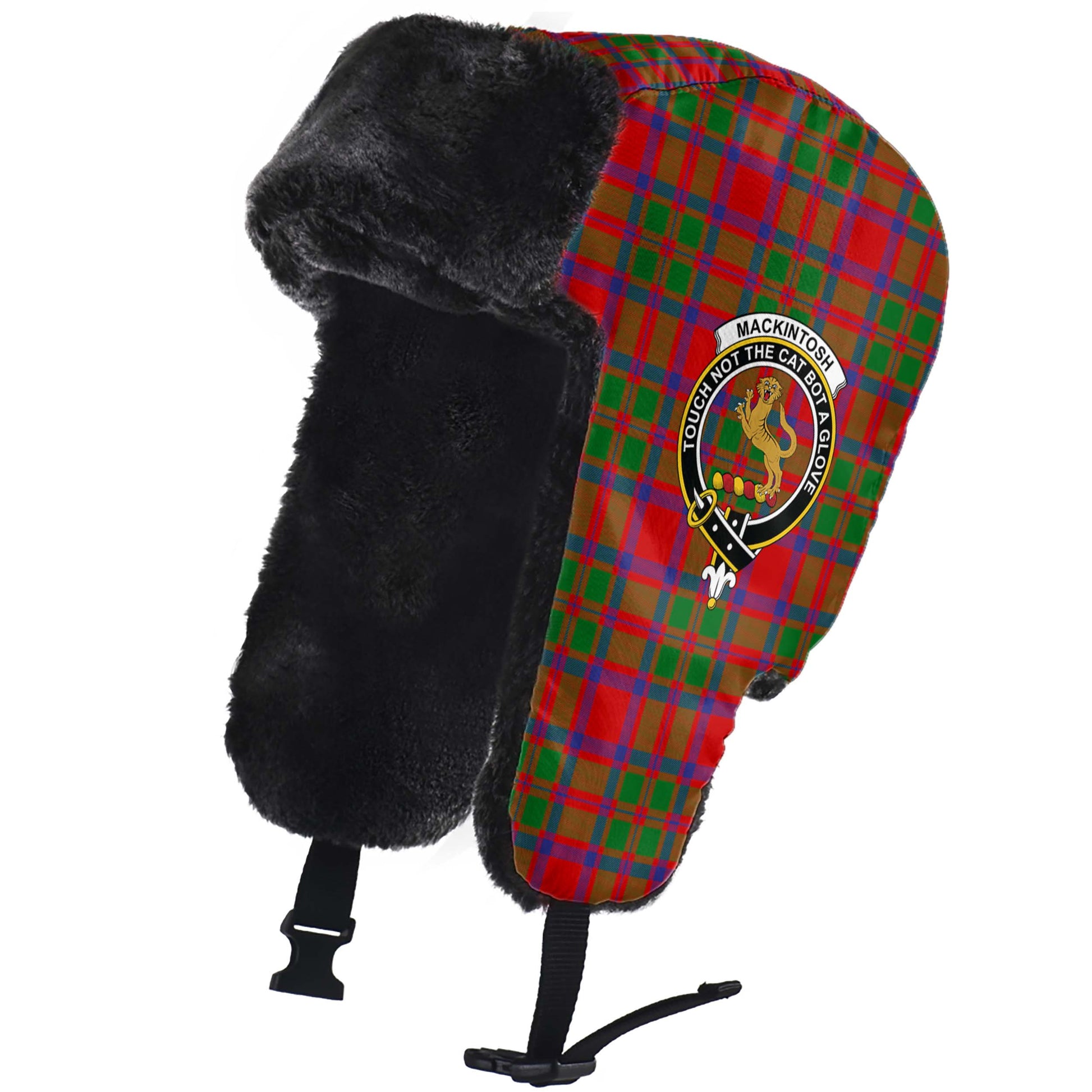 MacKintosh Modern Tartan Winter Trapper Hat with Family Crest - Tartanvibesclothing