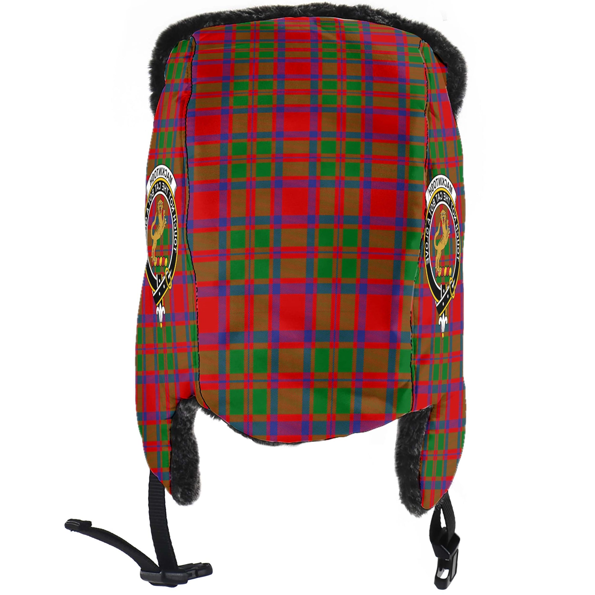 MacKintosh Modern Tartan Winter Trapper Hat with Family Crest - Tartanvibesclothing