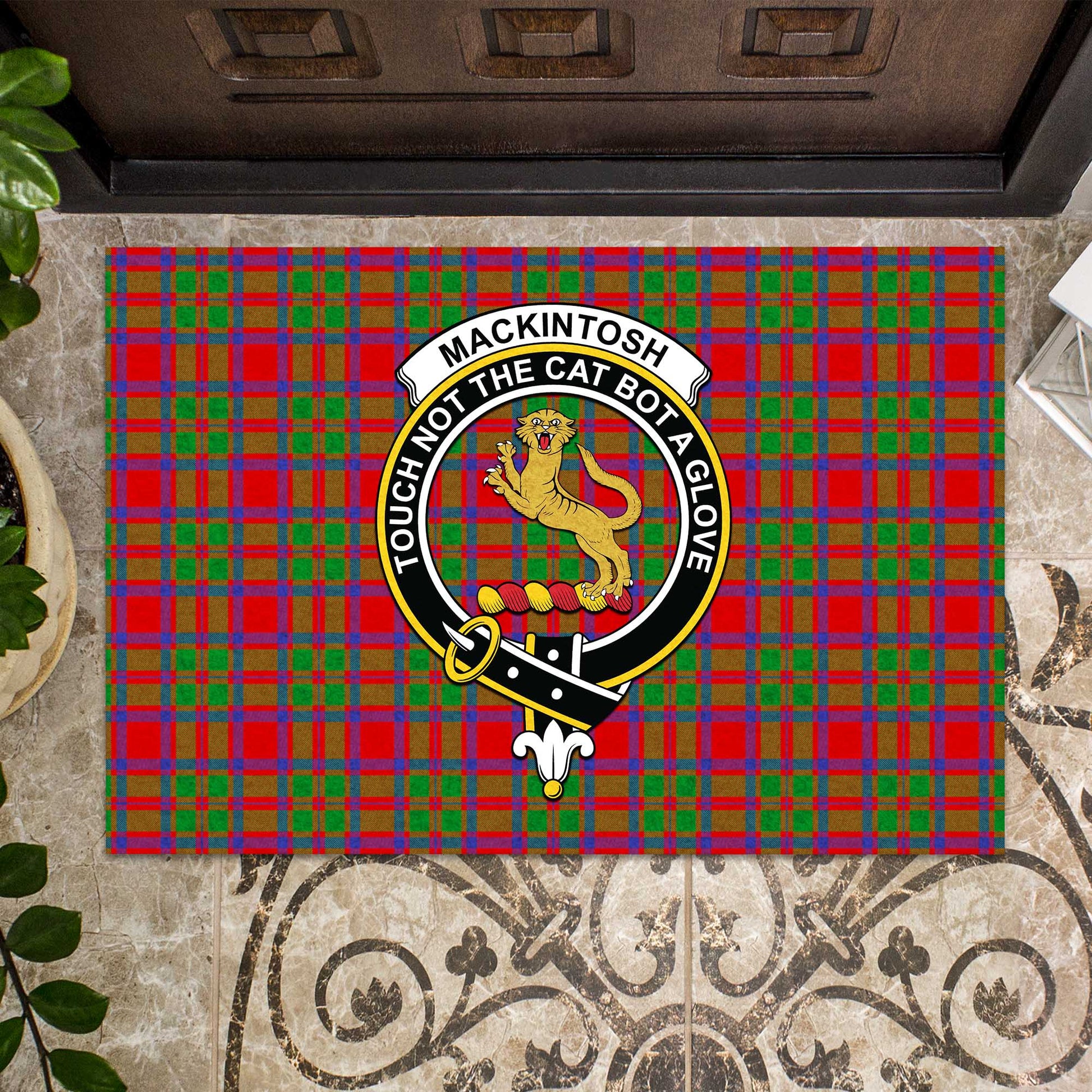 MacKintosh Modern Tartan Door Mat with Family Crest - Tartanvibesclothing