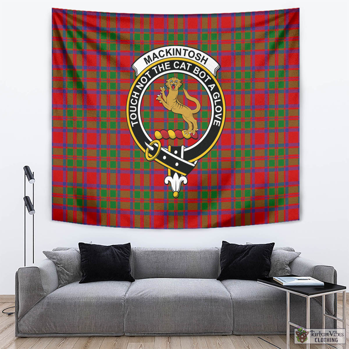 Tartan Vibes Clothing MacKintosh Modern Tartan Tapestry Wall Hanging and Home Decor for Room with Family Crest