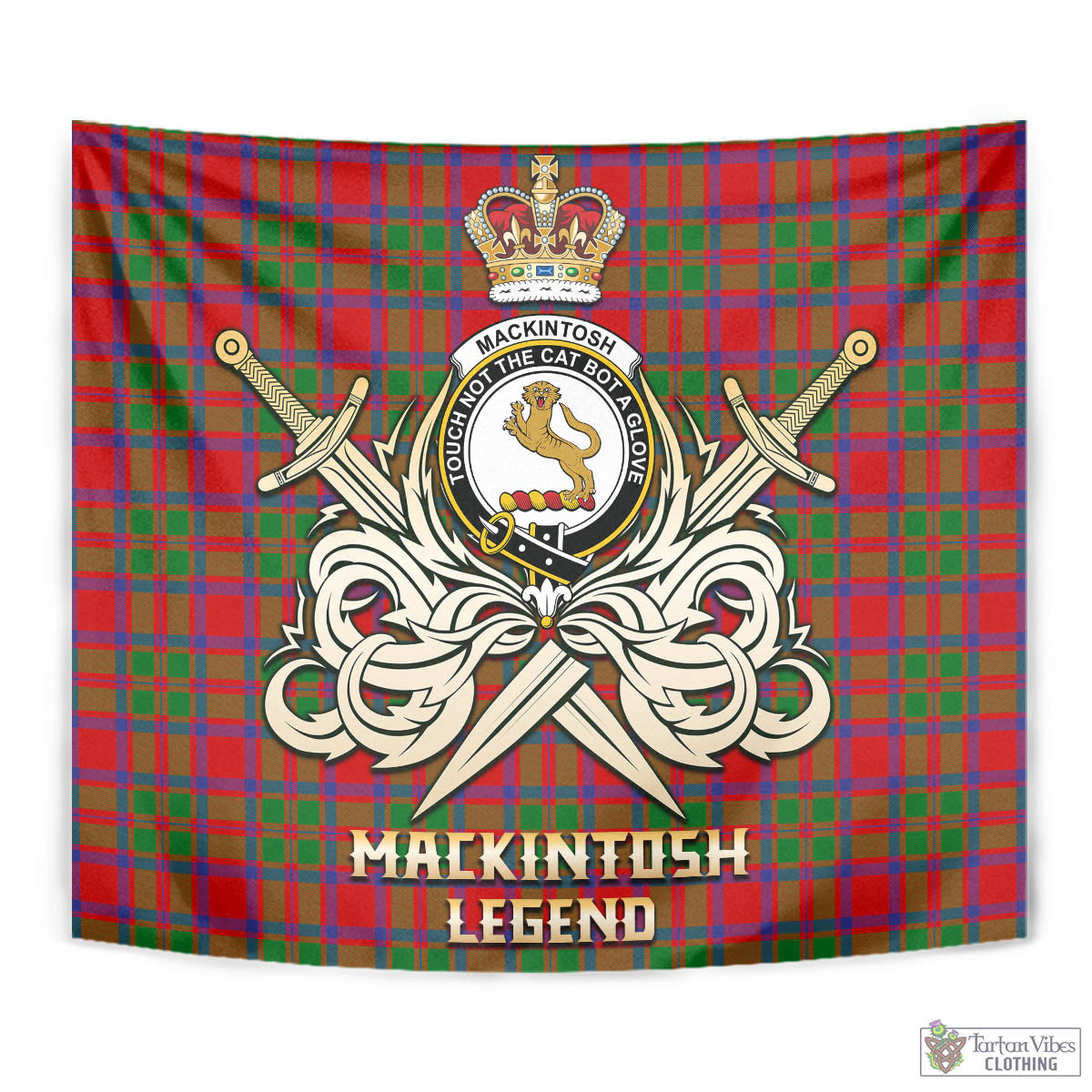 Tartan Vibes Clothing MacKintosh Modern Tartan Tapestry with Clan Crest and the Golden Sword of Courageous Legacy