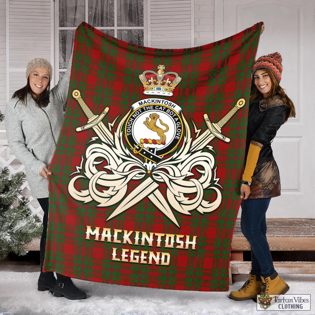 Tartan Vibes Clothing MacKintosh Red Tartan Blanket with Clan Crest and the Golden Sword of Courageous Legacy