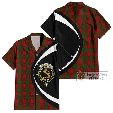 MacKintosh Red Tartan Short Sleeve Button Up with Family Crest Circle Style