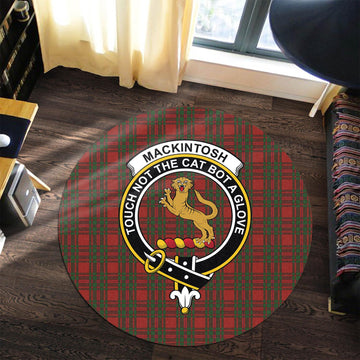 MacKintosh Red Tartan Round Rug with Family Crest