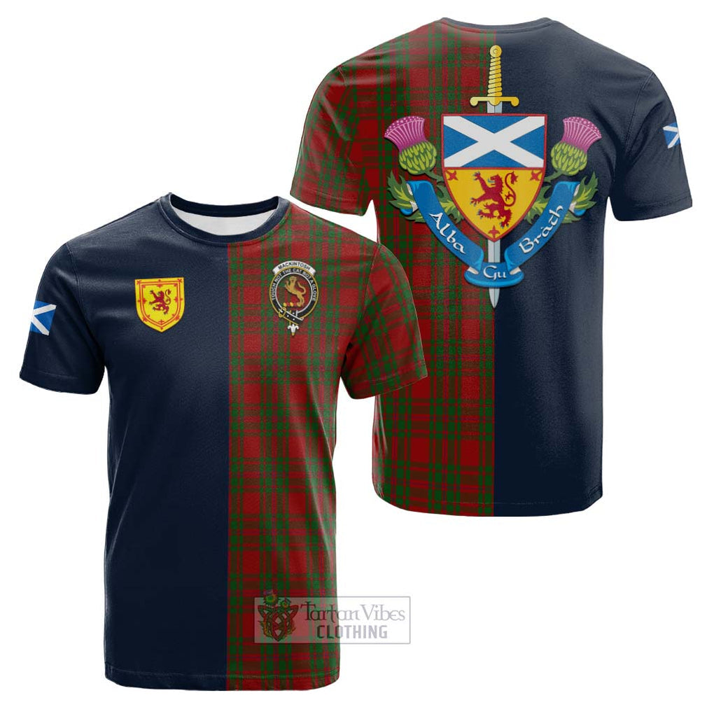 Tartan Vibes Clothing MacKintosh Red Tartan Cotton T-shirt with Scottish Lion Royal Arm Half Style