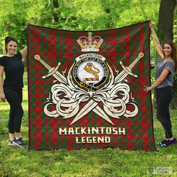 MacKintosh Red Tartan Quilt with Clan Crest and the Golden Sword of Courageous Legacy